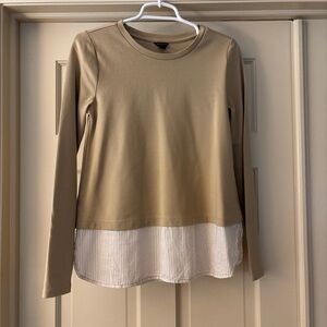 Ann Taylor Tan and Cream Long Sleeve Top